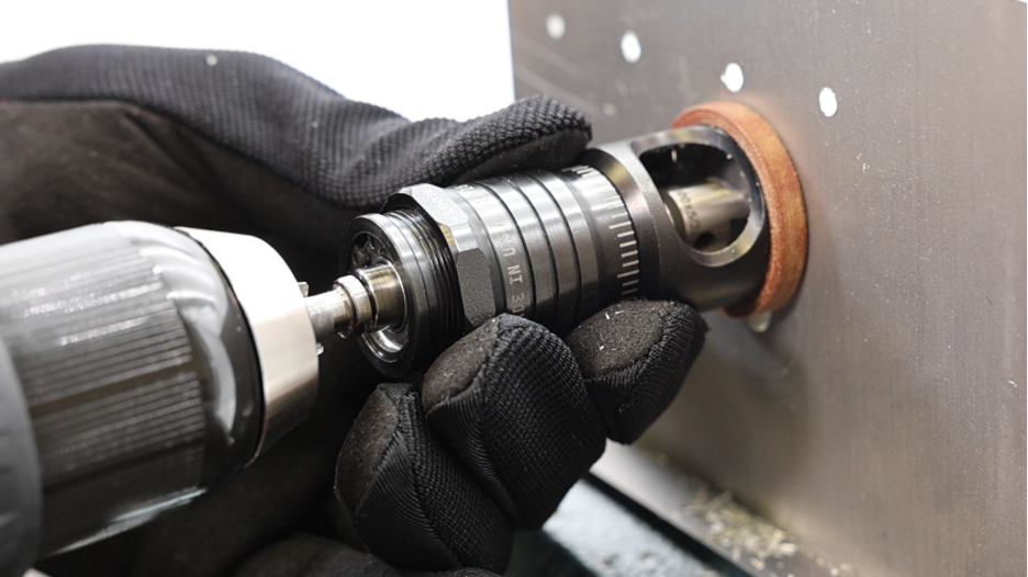 Microstop countersink cage in use on an aerostructure panel