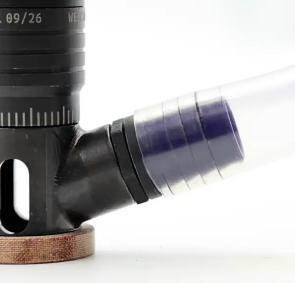 Close-up of the ridged rotating vacuum adapter turning on a Wescon microstop vacuum skirt