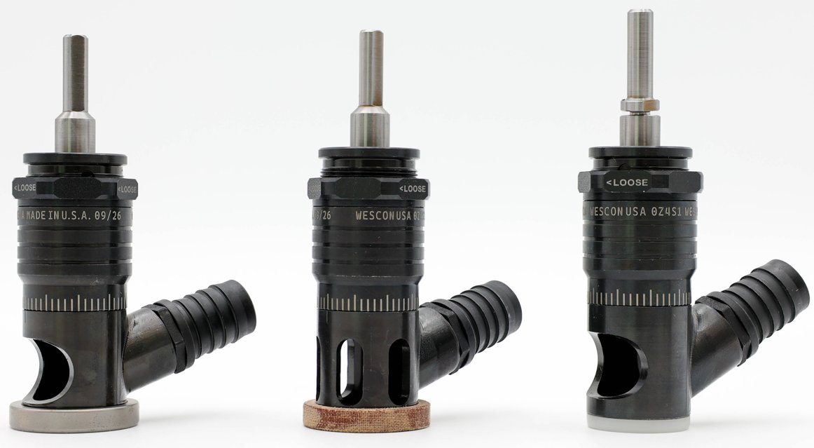 Three microstop countersink cages with vacuum skirts and different footpieces