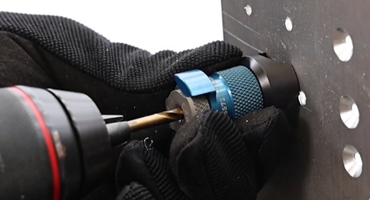 Drilling through a WES5723-N mini egg cup bushing holder with an SF bushing