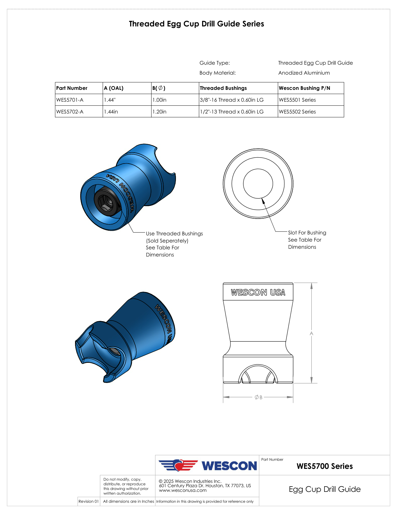 WES5702-A Wescon 5702-A Egg Cup Drill Guide - Drill Guides